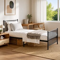 Metal Bed Frame 90x190 cm with Footboard Headboard Slatted Base Black