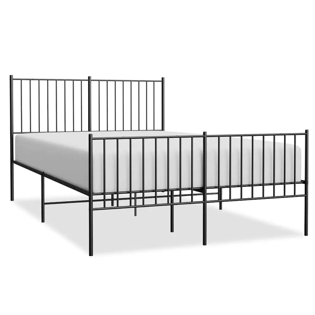 Queen Metal Bed Frame 135x190 cm Black Steel with Headboard Footboard and Under-bed Storage