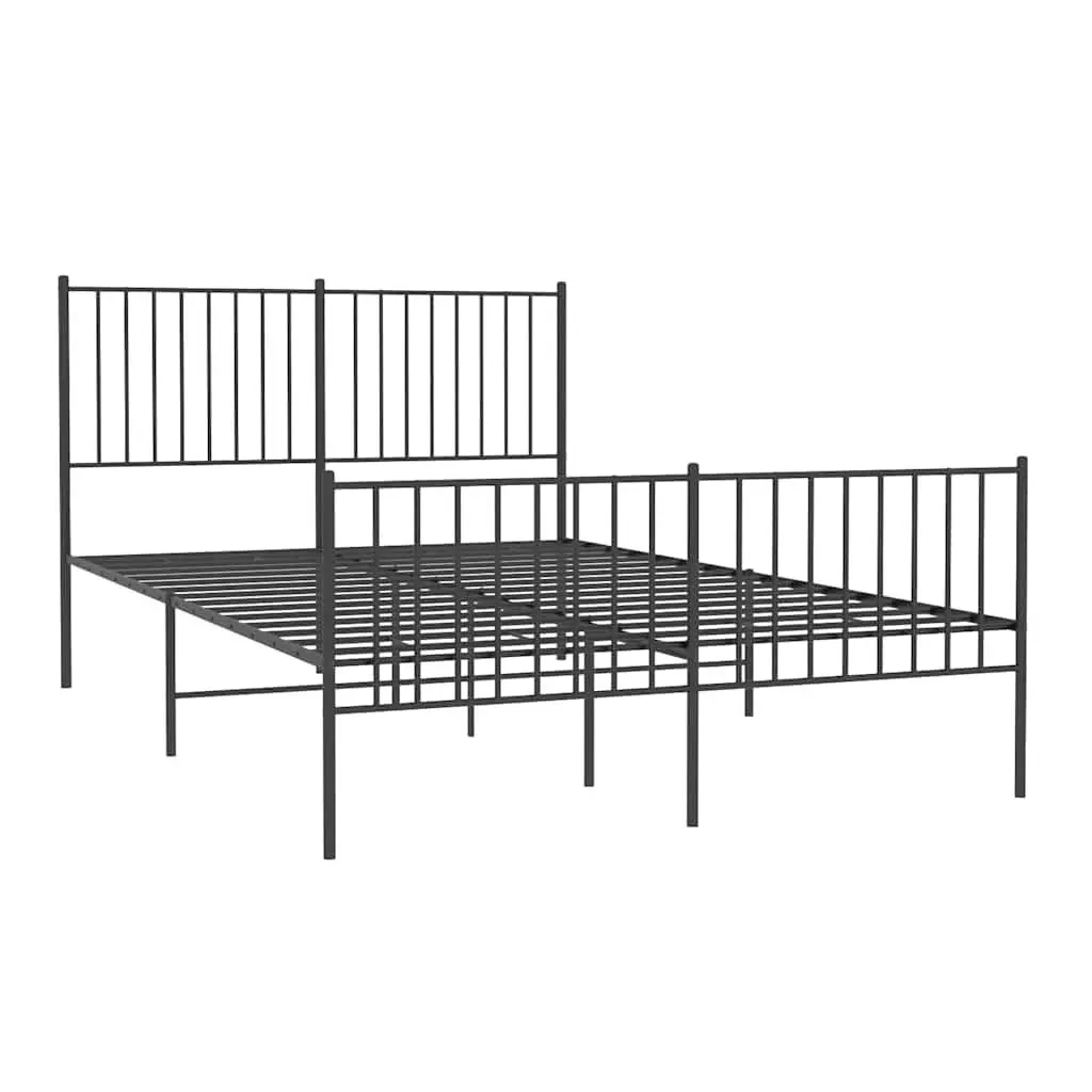 Queen Metal Bed Frame 135x190 cm Black Steel with Headboard Footboard and Under-bed Storage