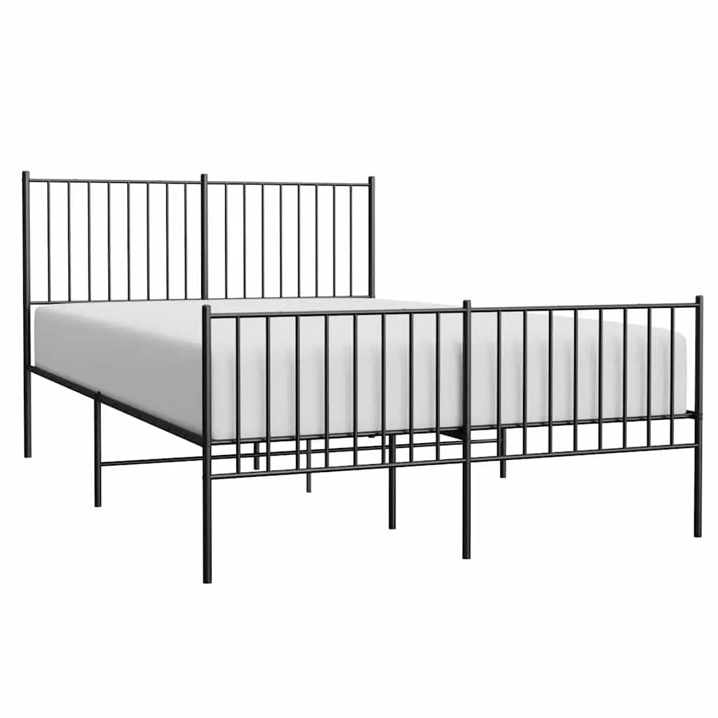 Queen Metal Bed Frame 135x190 cm Black Steel with Headboard Footboard and Under-bed Storage