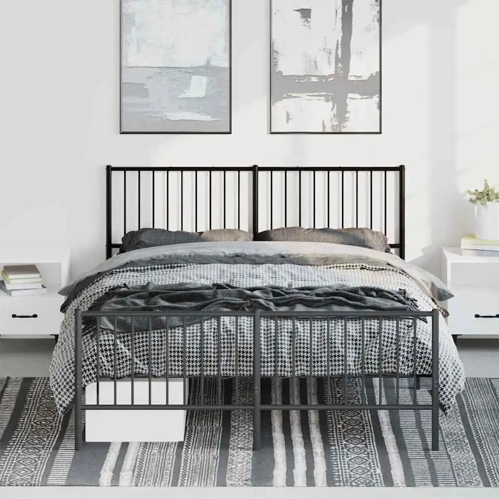 Metal Bed Frame Black 150x200 cm with Headboard and Footboard