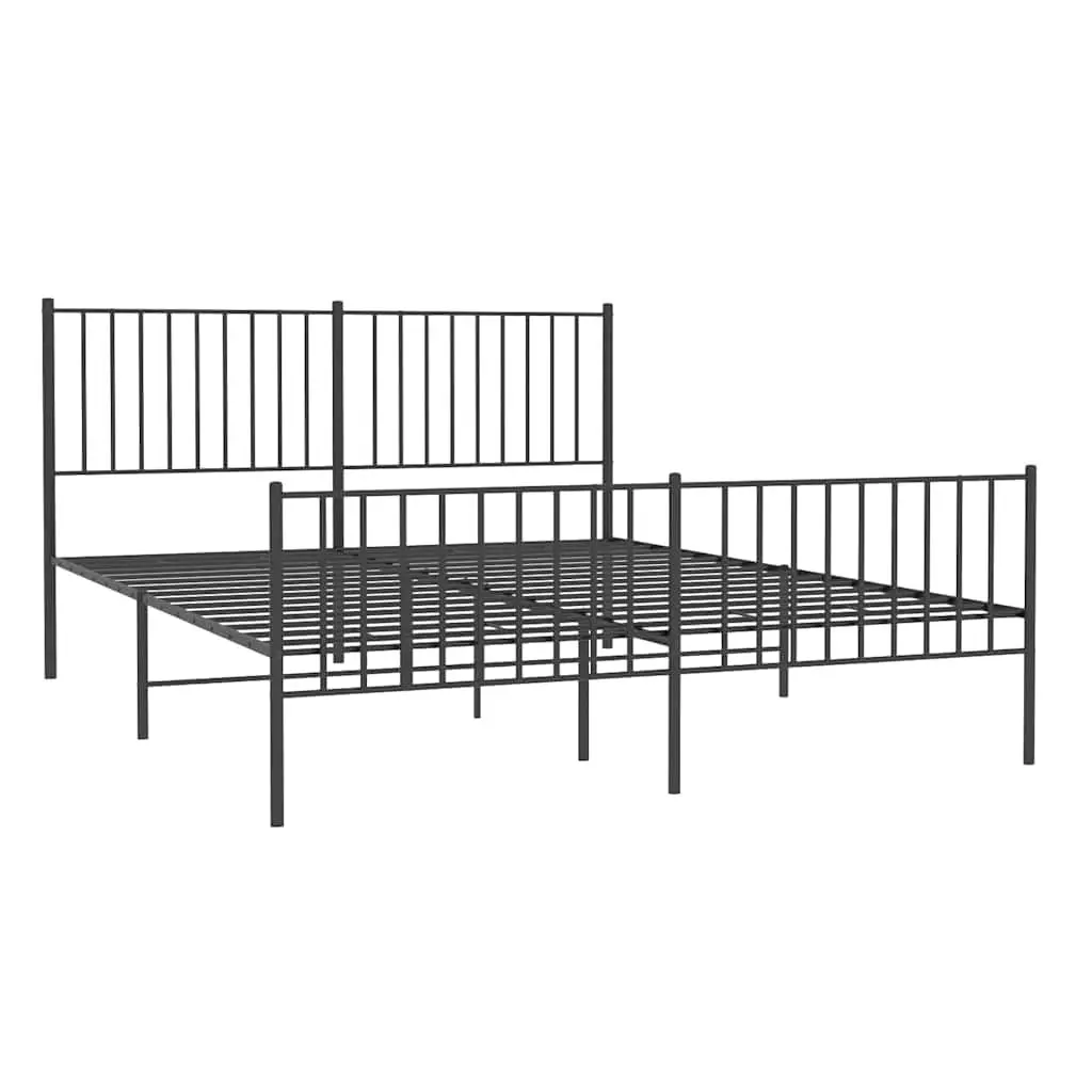 Metal Bed Frame Black 150x200 cm with Headboard and Footboard