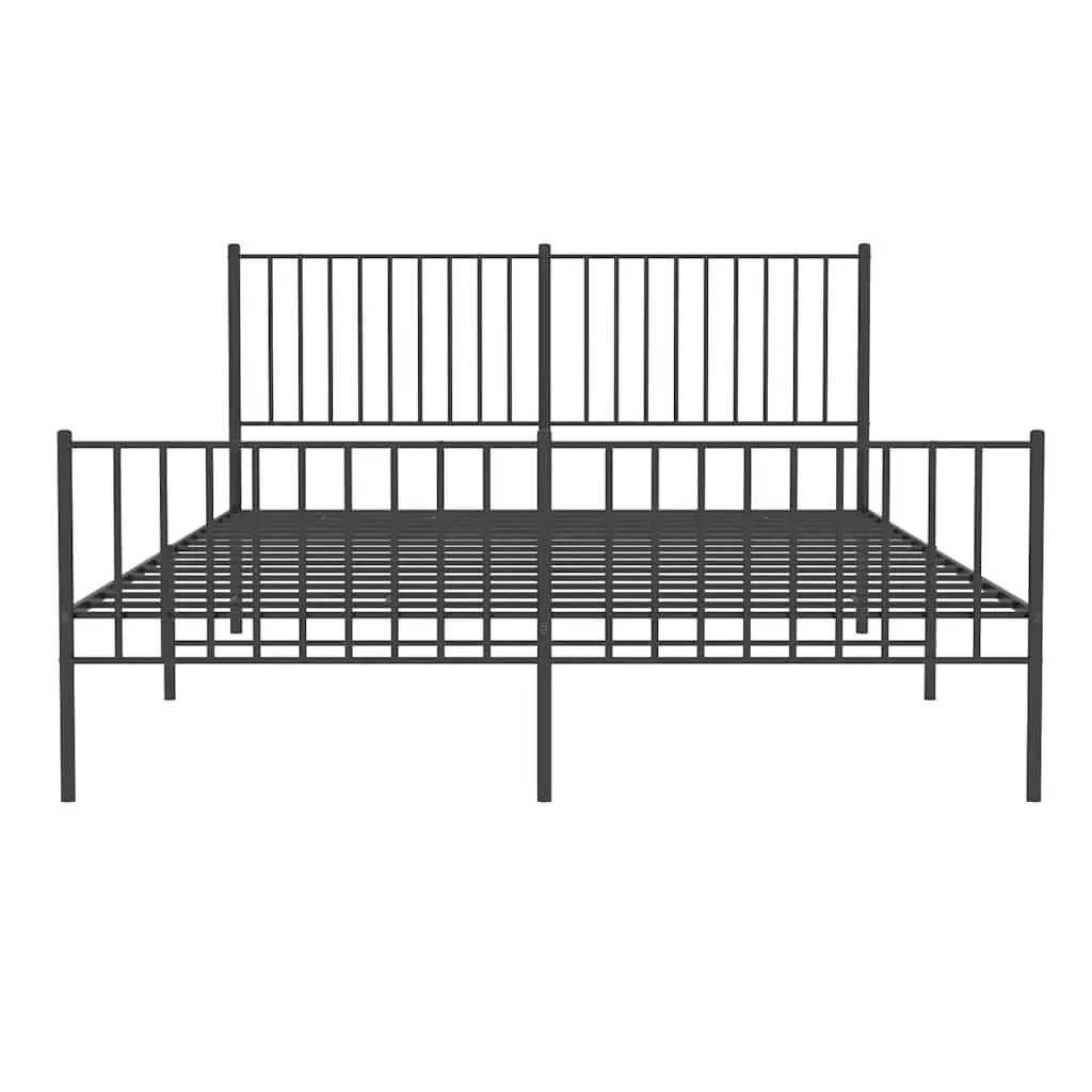 Metal Bed Frame Black 150x200 cm with Headboard and Footboard