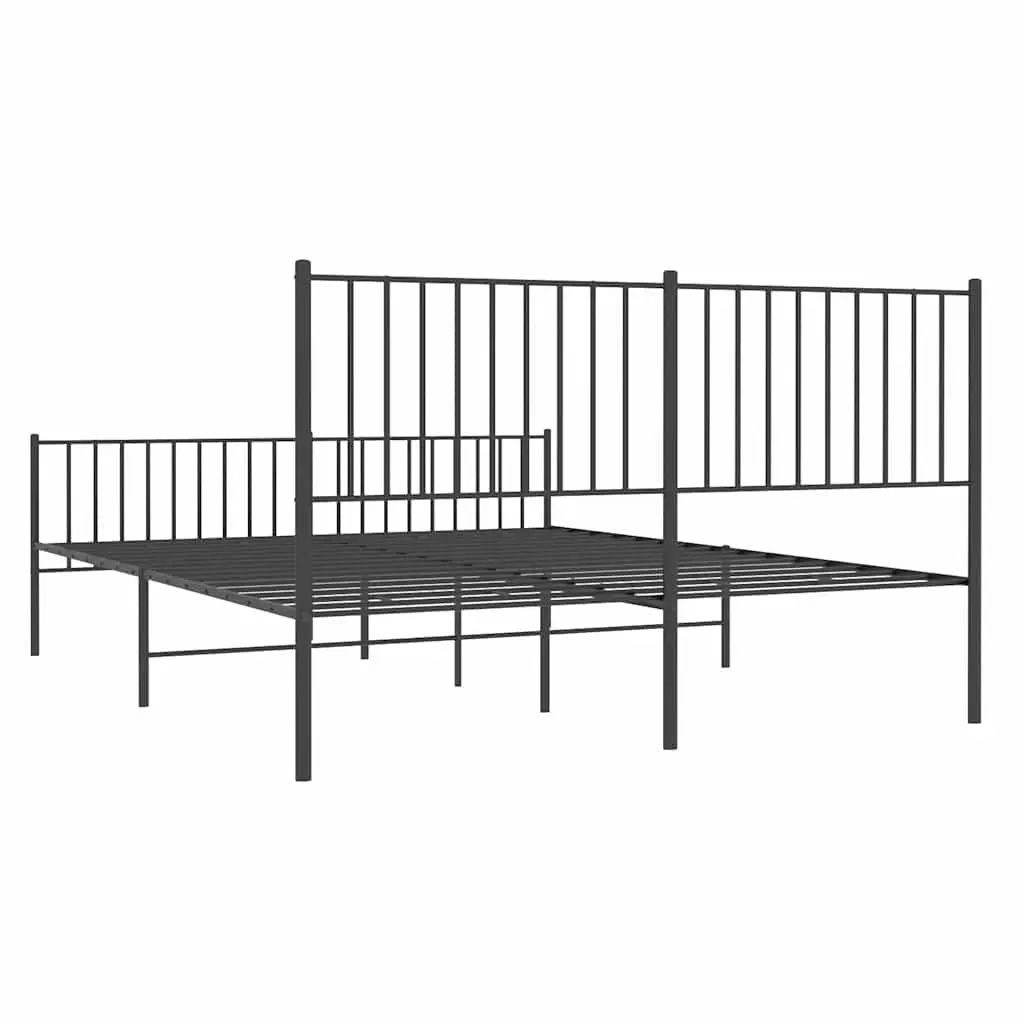 Metal Bed Frame Black 150x200 cm with Headboard and Footboard