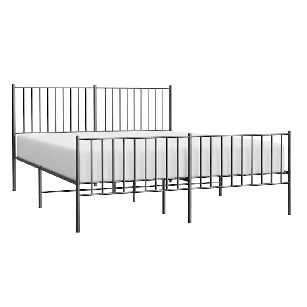 Metal Bed Frame Black 150x200 cm with Headboard and Footboard