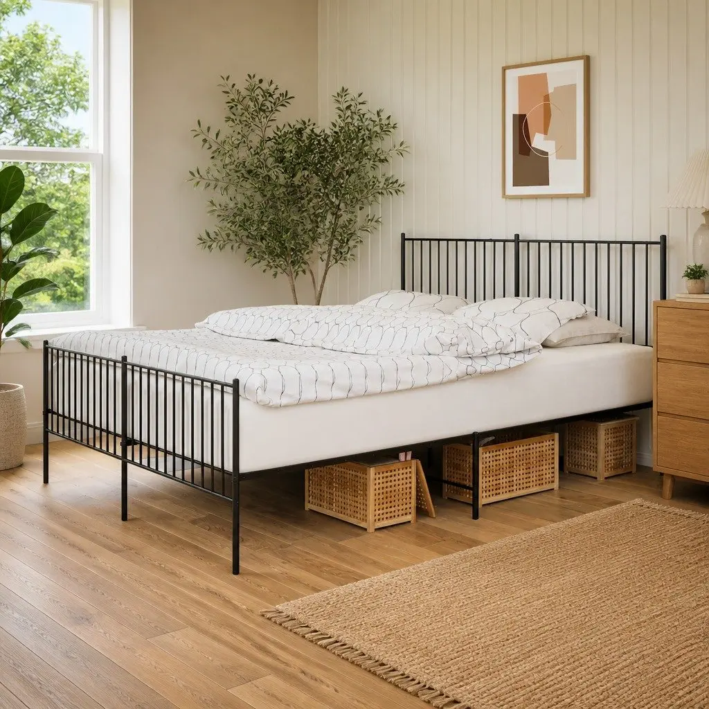 Metal Bed Frame King Size Black Steel with Headboard and Footboard 183x203 cm