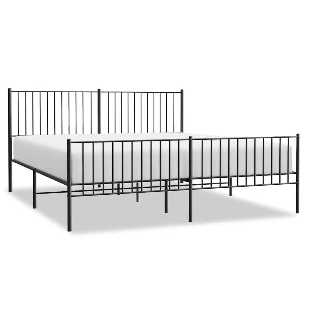 Metal Bed Frame King Size Black Steel with Headboard and Footboard 183x203 cm