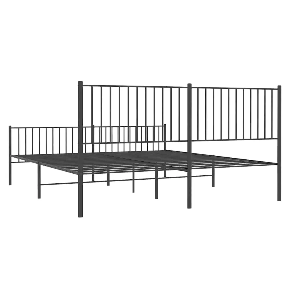 Metal Bed Frame King Size Black Steel with Headboard and Footboard 183x203 cm