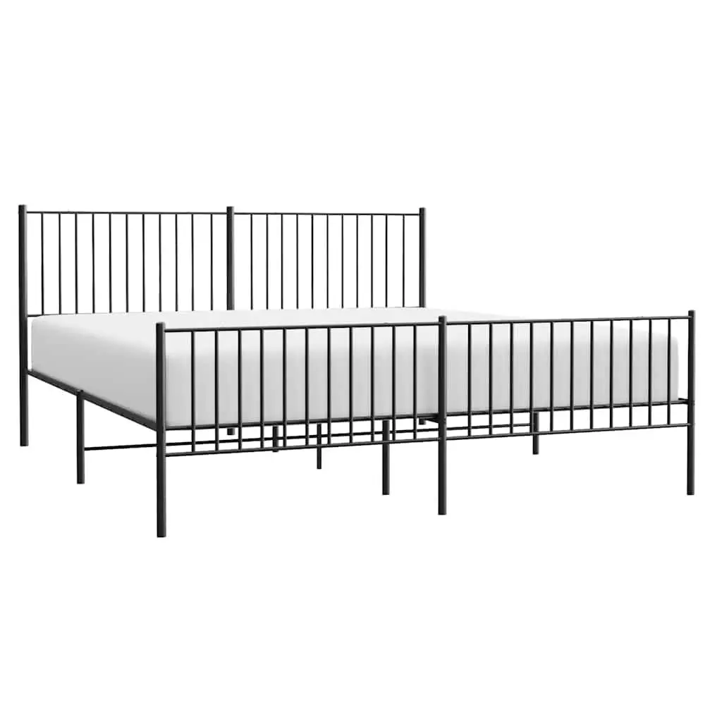 Metal Bed Frame King Size Black Steel with Headboard and Footboard 183x203 cm