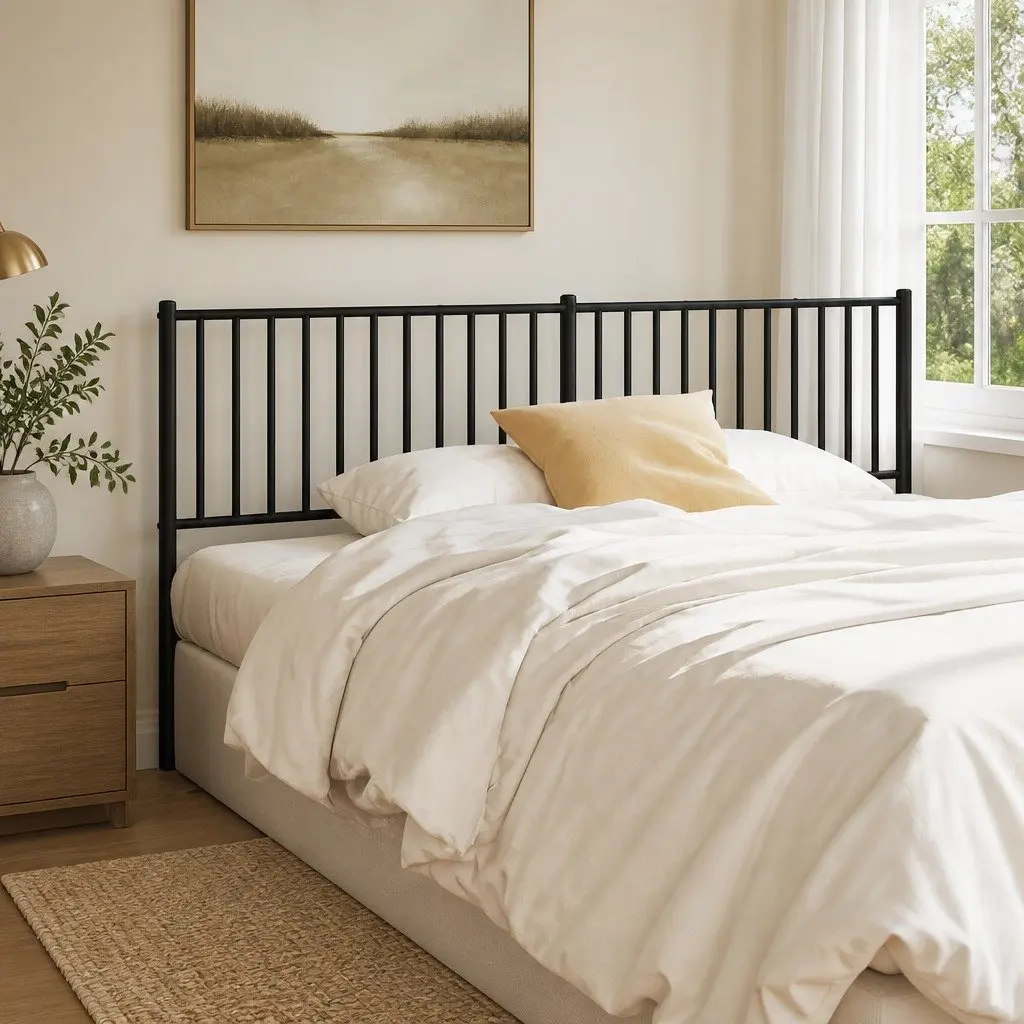 Metal Headboard Black 180cm Powder-coated Steel Bed Frame Header