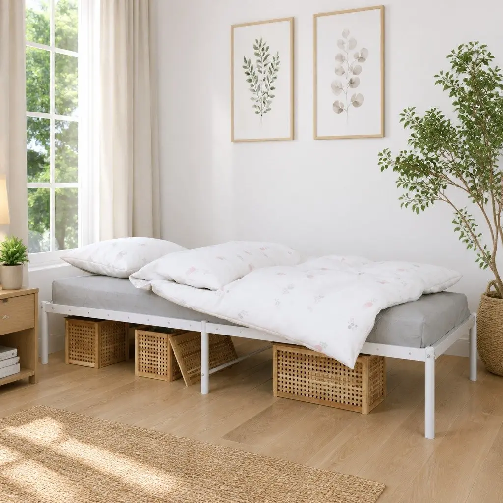 Metal Bed Frame White Powder-coated Steel 90x190 cm