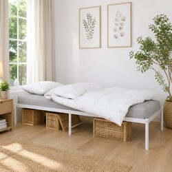 Metal Bed Frame 90x190 cm White Steel Platform Slat Support Bedroom Furniture
