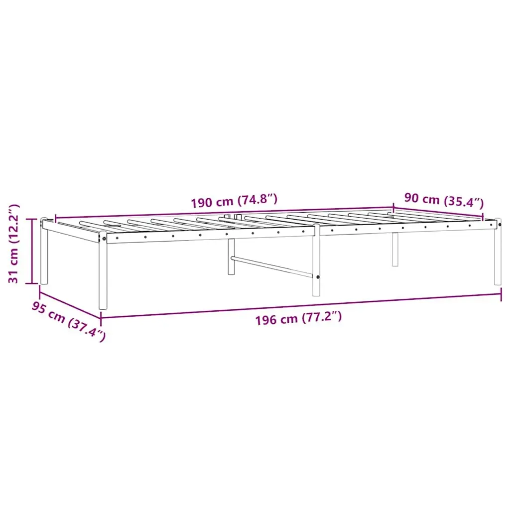Metal Bed Frame White Powder-coated Steel 90x190 cm