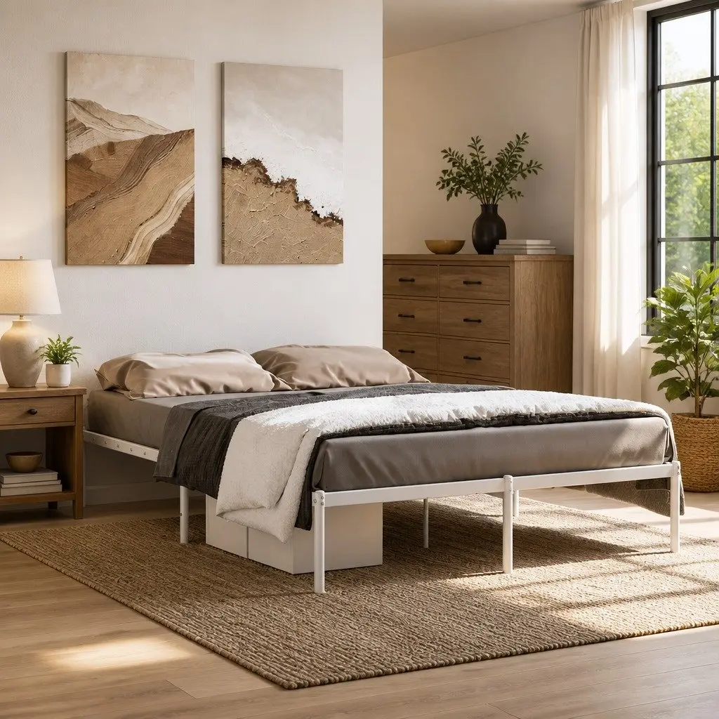 135x190 cm White Metal Bed Frame