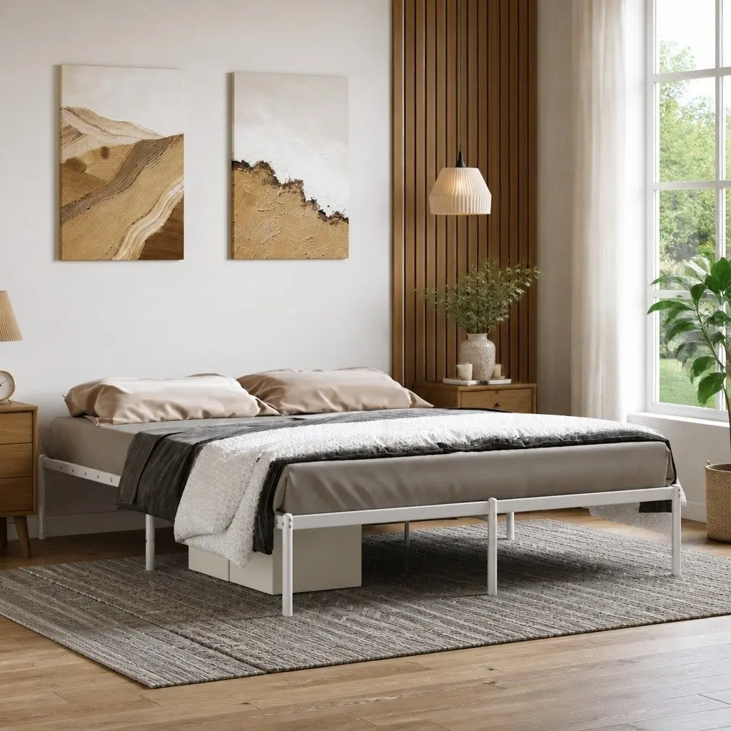 Metal Bed Frame Slatted Base 150x200 cm White Steel