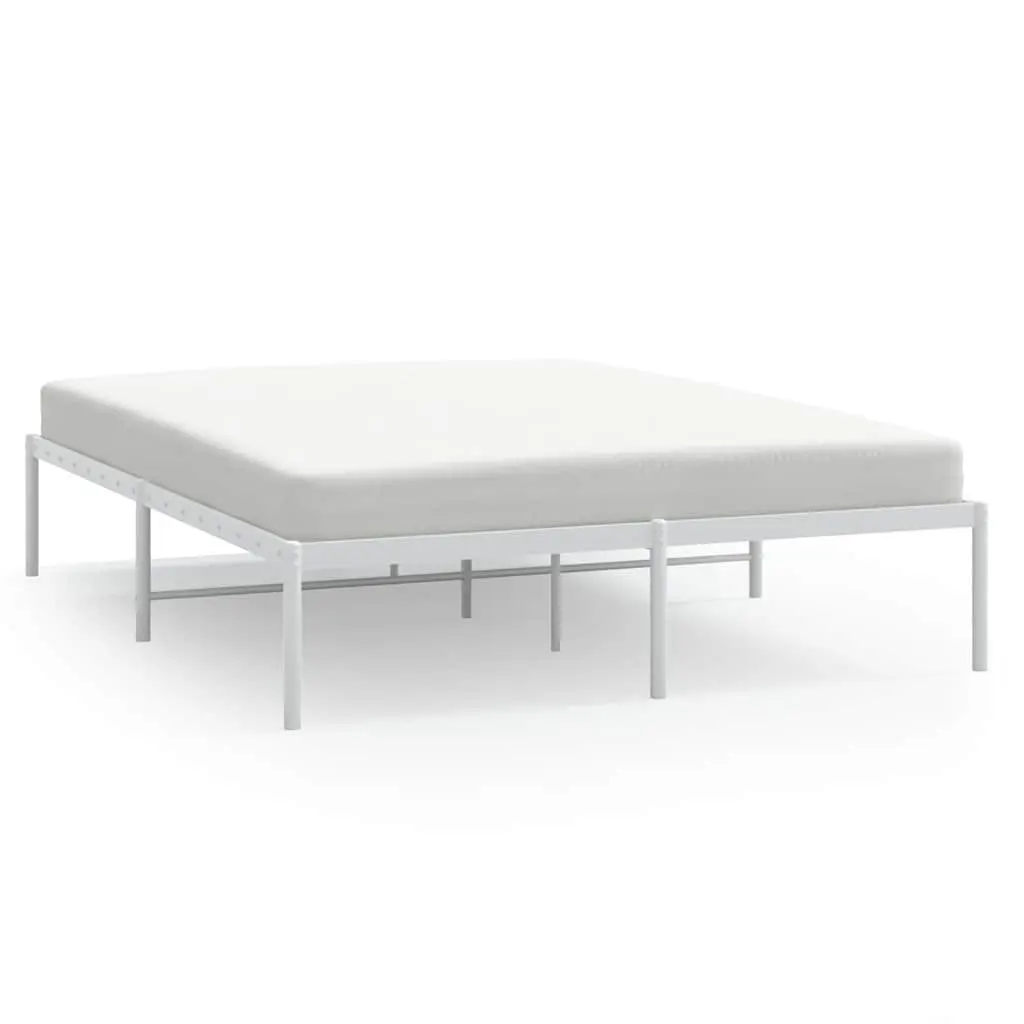 Metal Bed Frame Slatted Base 150x200 cm White Steel