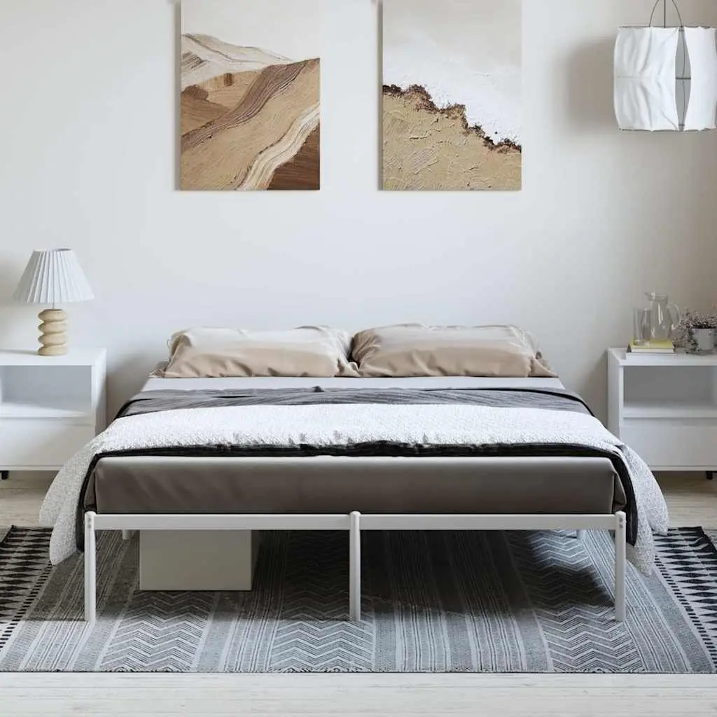 Metal Bed Frame Slatted Base 150x200 cm White Steel