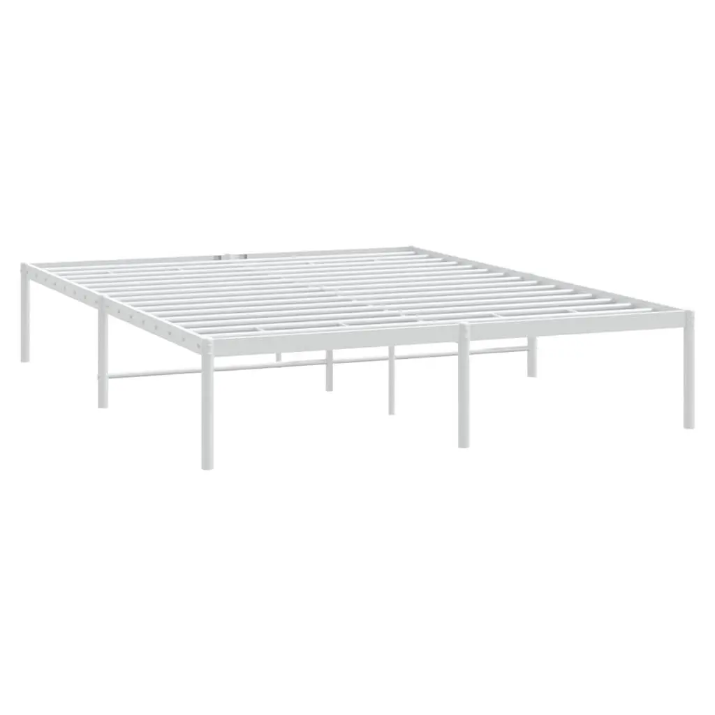 Metal Bed Frame Slatted Base 150x200 cm White Steel