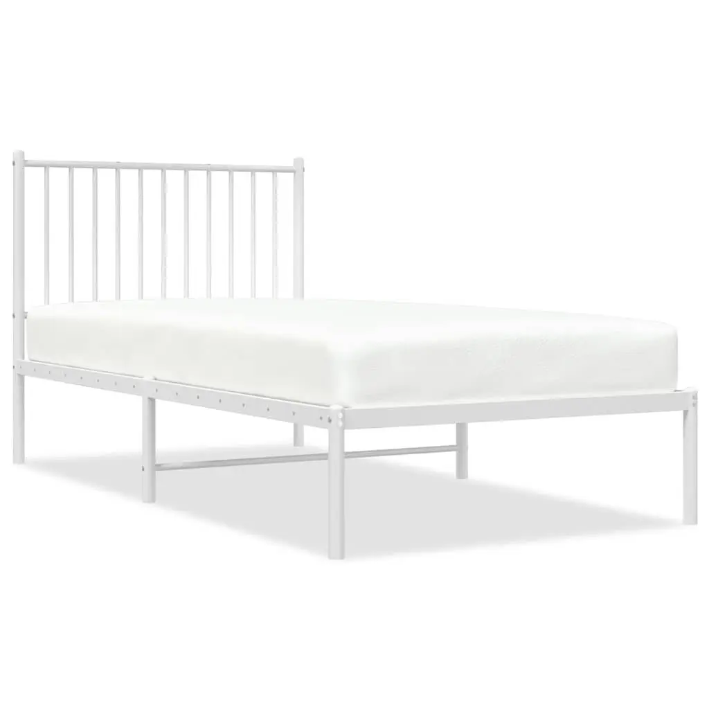 Metal Bed Frame White 90x190 cm with Headboard Slatted Base Support Storage