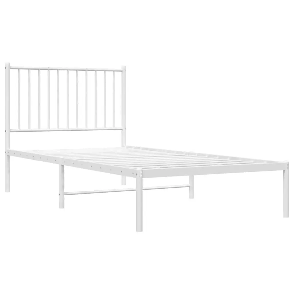 Metal Bed Frame White 90x190 cm with Headboard Slatted Base Support Storage