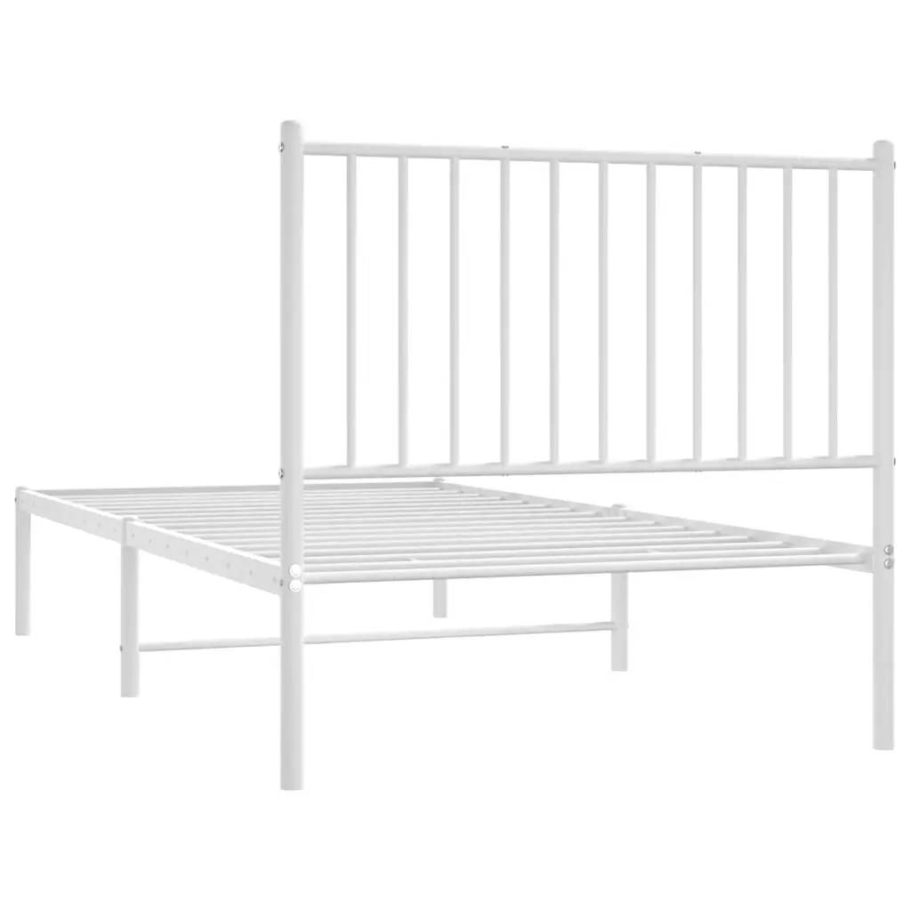 Metal Bed Frame White 90x190 cm with Headboard Slatted Base Support Storage