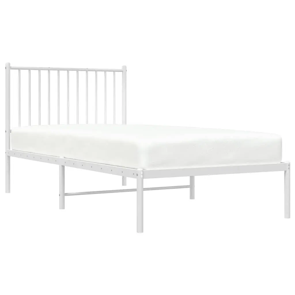 Metal Bed Frame White 90x190 cm with Headboard Slatted Base Support Storage
