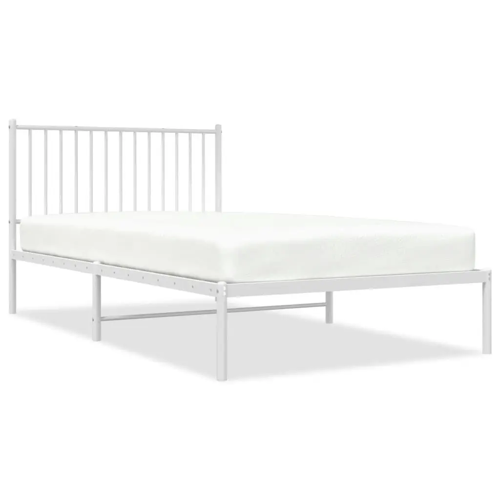 Metal Bed Frame King Slatted Base White 107x203 cm