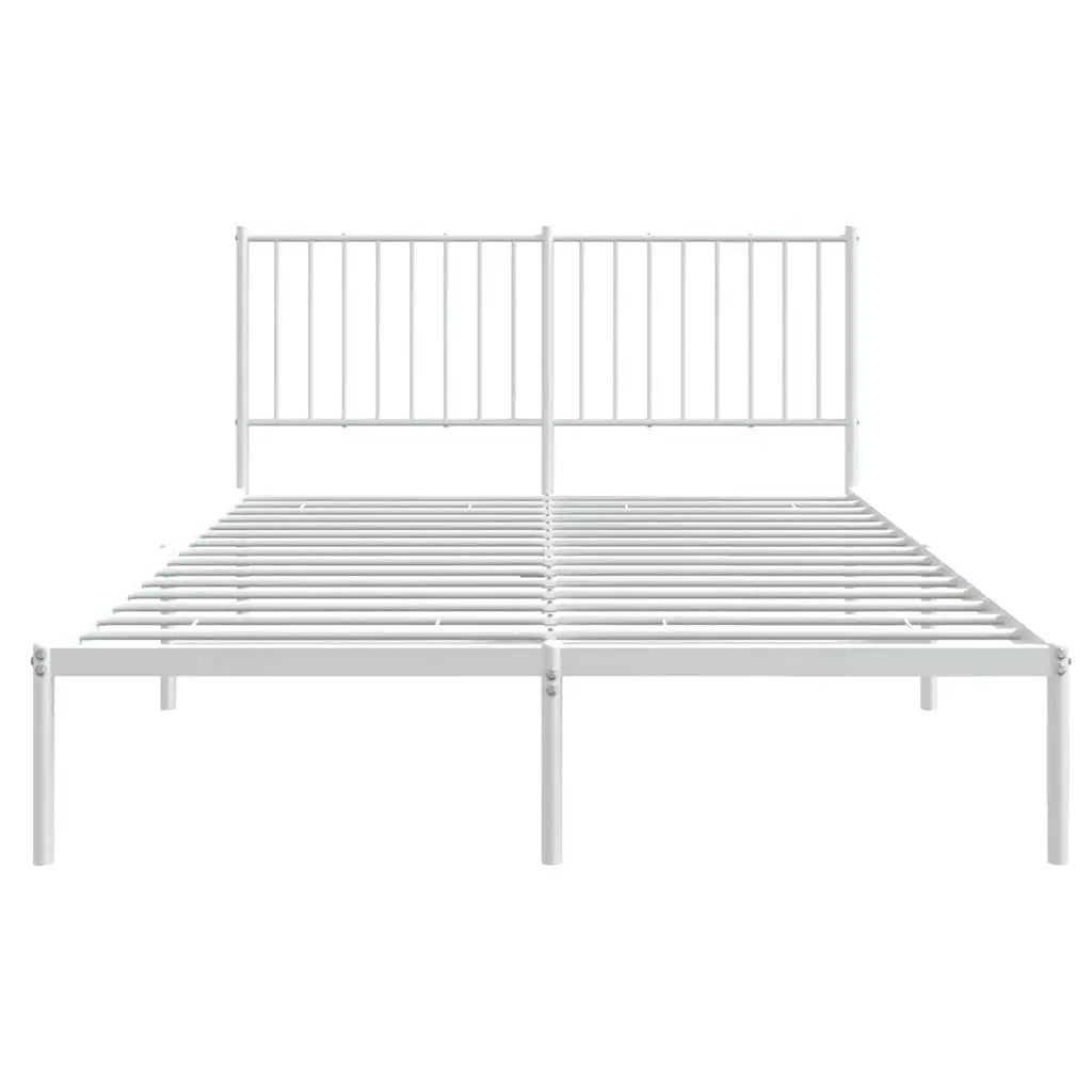 Metal Bed Frame with Headboard White 135x190 cm Bedroom Furniture Storage Space