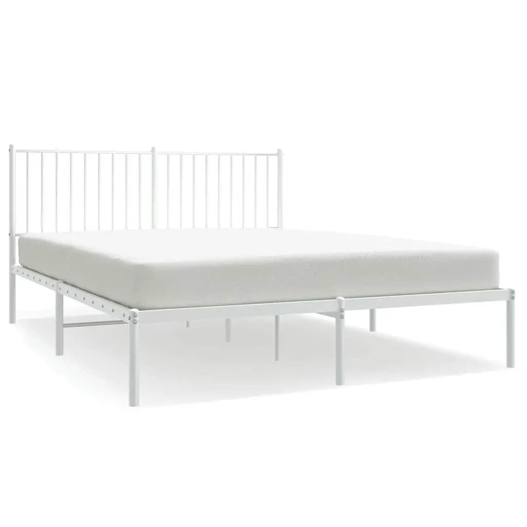 Metal Bed Frame White with Headboard 150x200 cm