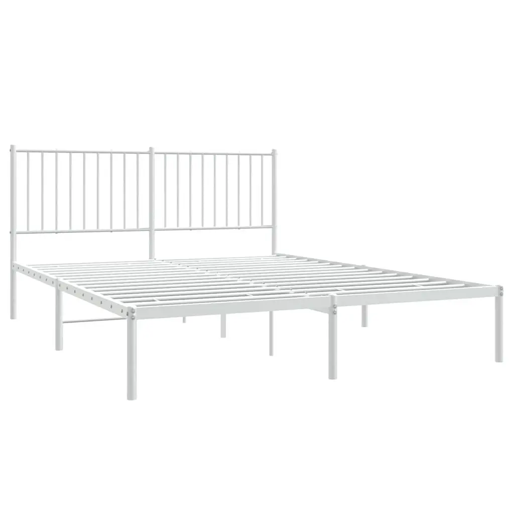 Metal Bed Frame White with Headboard 150x200 cm