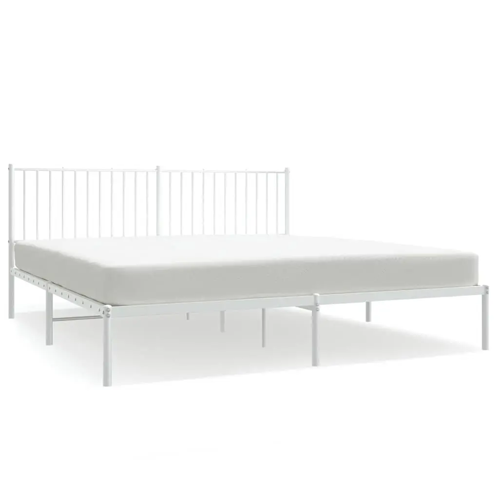 Metal Bed Frame King Size with Headboard White 183x203 cm Steel Slats Support