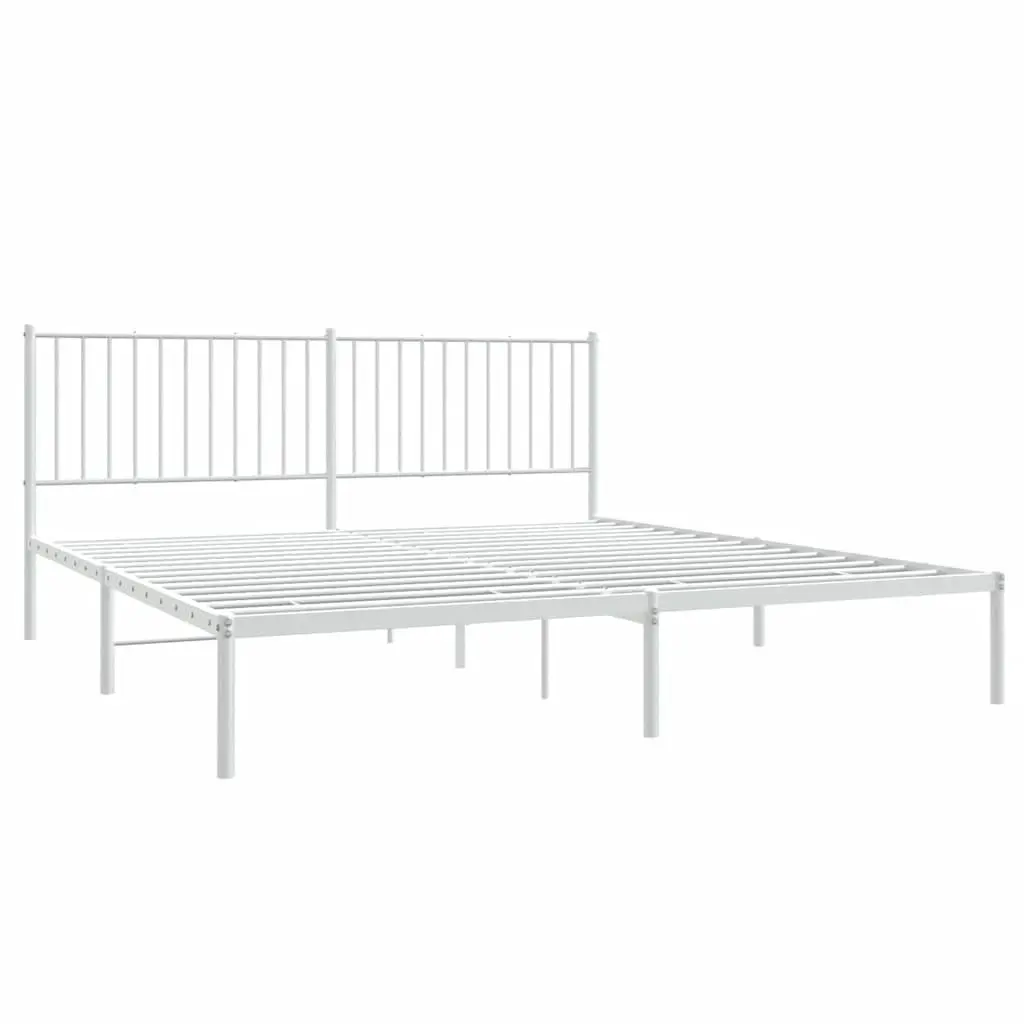 Metal Bed Frame King Size with Headboard White 183x203 cm Steel Slats Support