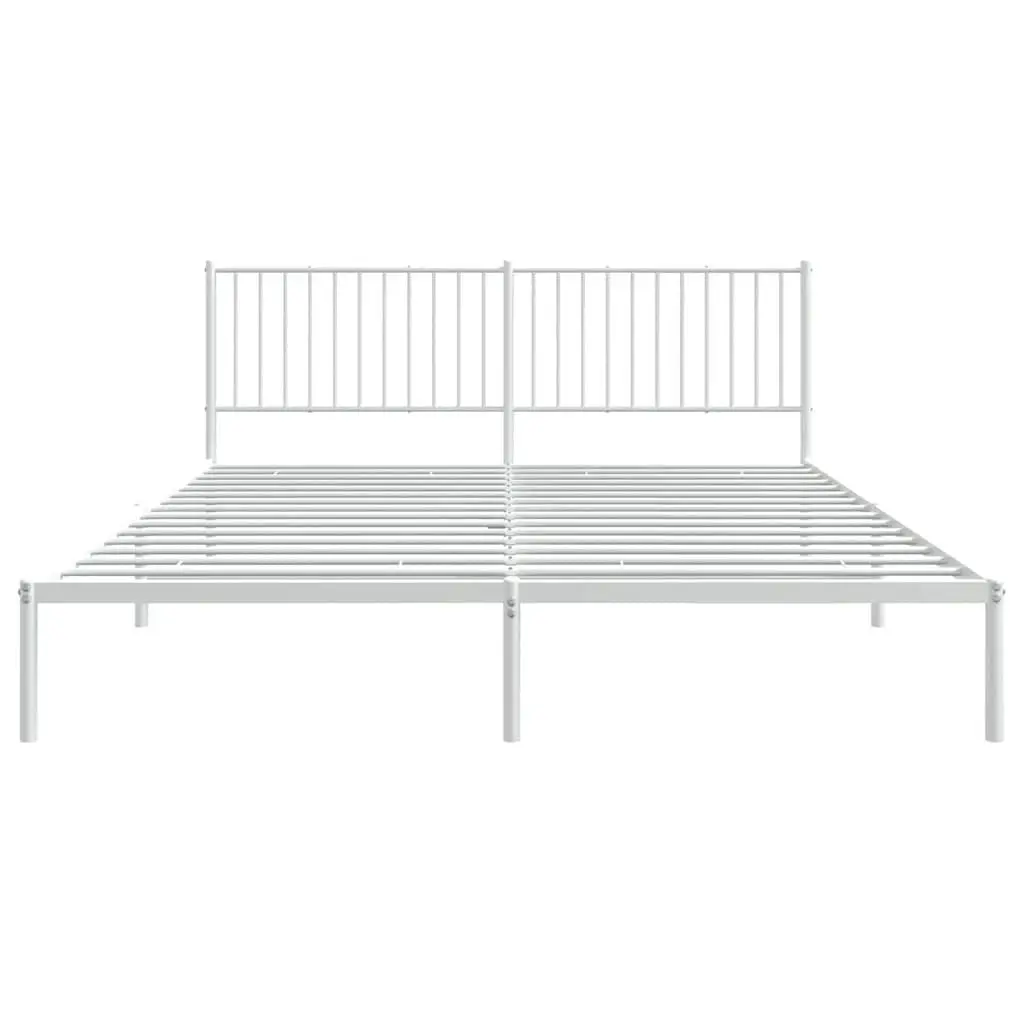 Metal Bed Frame King Size with Headboard White 183x203 cm Steel Slats Support