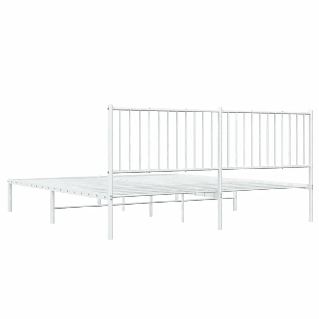 Metal Bed Frame King Size with Headboard White 183x203 cm Steel Slats Support