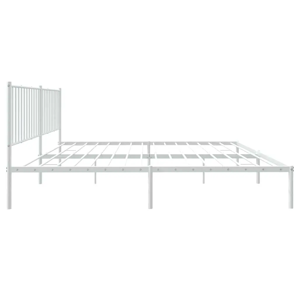 Metal Bed Frame King Size with Headboard White 183x203 cm Steel Slats Support