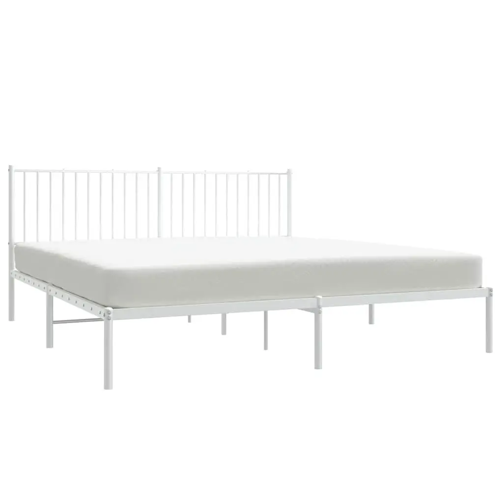 Metal Bed Frame King Size with Headboard White 183x203 cm Steel Slats Support