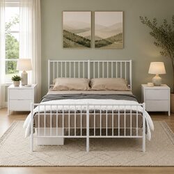 Your New Metal Bed Frame 135x190 cm in White Awaits You