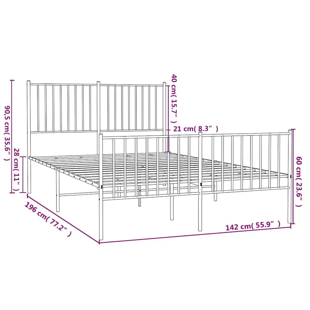 Metal Bed Frame 135x190 cm in White