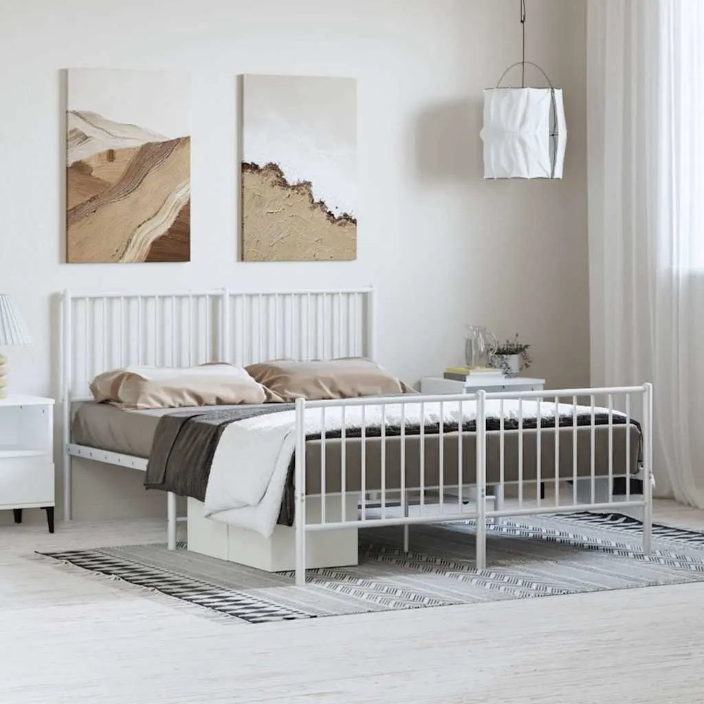 Metal Bed Frame 135x190 cm in White