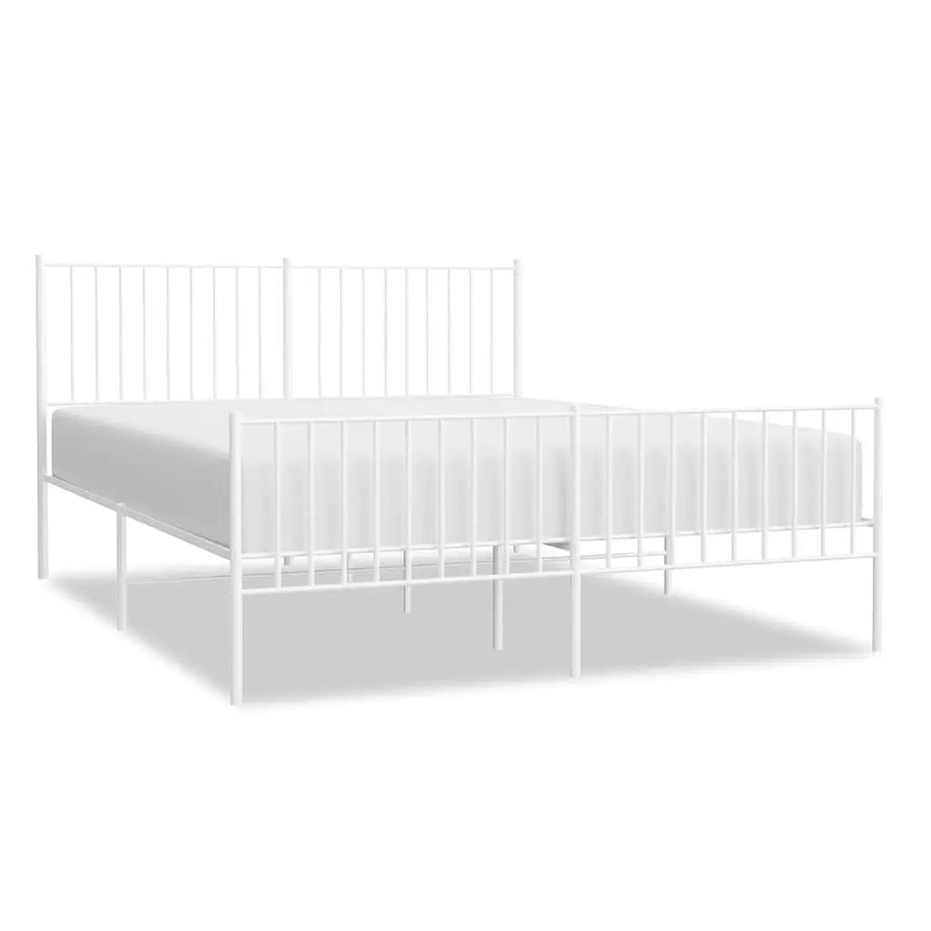 Metal Bed Frame White 150x200 cm Steel Construction with Headboard and Footboard