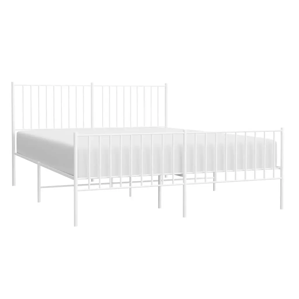 Metal Bed Frame White 150x200 cm Steel Construction with Headboard and Footboard