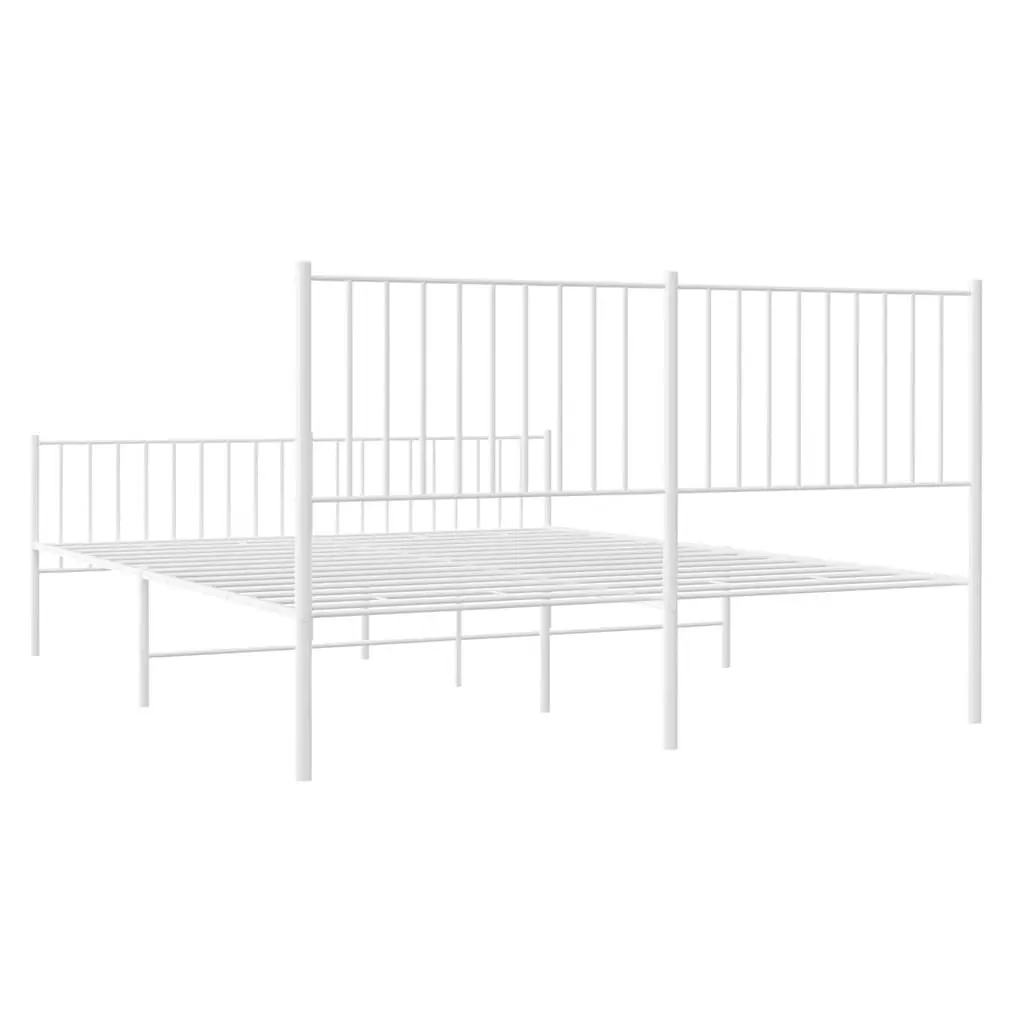 Metal Bed Frame White 150x200 cm Steel Construction with Headboard and Footboard