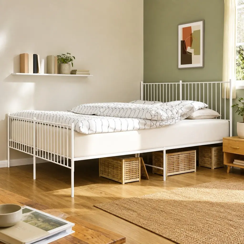 Metal Bed Frame King Size White Steel with Footboard and Headboard 183x203 cm