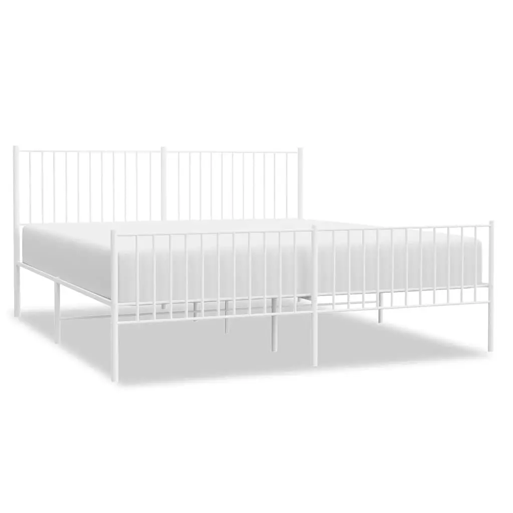 Metal Bed Frame King Size White Steel with Footboard and Headboard 183x203 cm