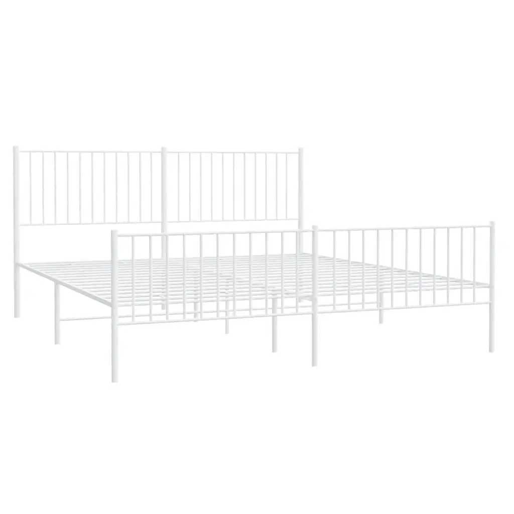 Metal Bed Frame King Size White Steel with Footboard and Headboard 183x203 cm