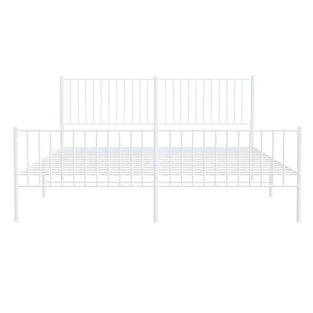 Metal Bed Frame King Size White Steel with Footboard and Headboard 183x203 cm
