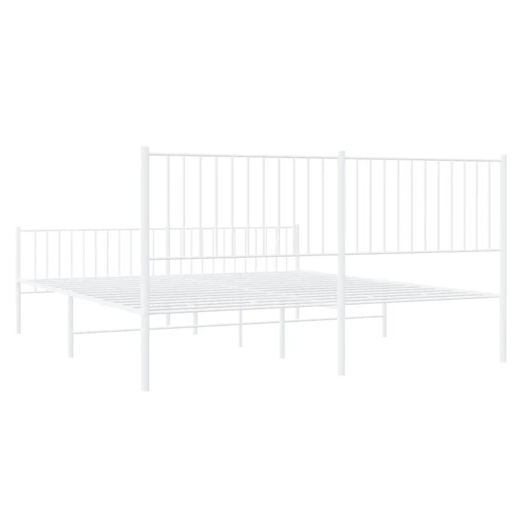 Metal Bed Frame King Size White Steel with Footboard and Headboard 183x203 cm