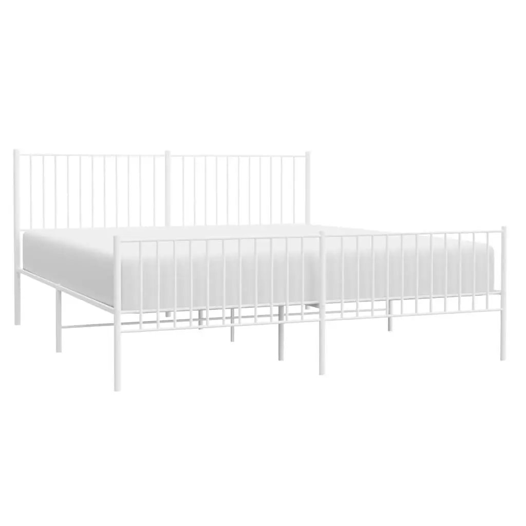 Metal Bed Frame King Size White Steel with Footboard and Headboard 183x203 cm