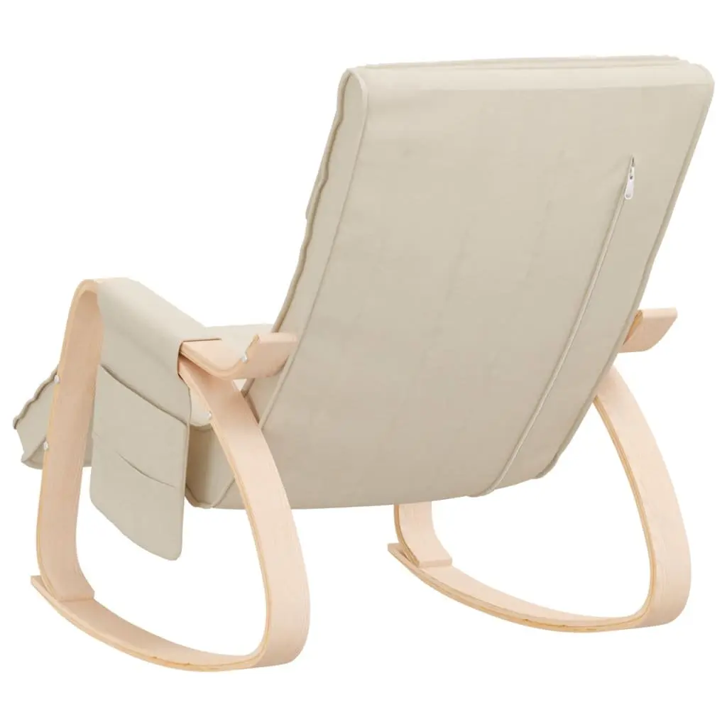 Rocking Chair Cream Fabric Padded Seat Solid Birch Wood Frame