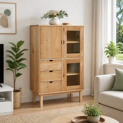 Friendly Solid Wood Highboard with Ample Storage 85x43x125cm